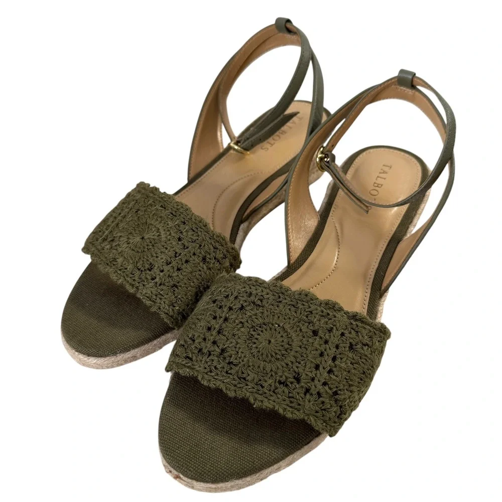 Talbots Womens Pamela‎ Olive Green Crochet Espadrille Wedge Sandals Size 8 Shoe